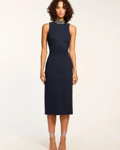 Ramy Brook Josephine Embellished Sleeveless Midi Dress Navy Outlet