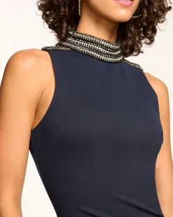 Ramy Brook Josephine Embellished Sleeveless Midi Dress Navy Outlet