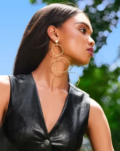 Ramy Brook Kairi Stacked Hoop Earrings Gold New