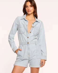 Ramy Brook Lavinia Relaxed Denim Romper Bleachedwash Best