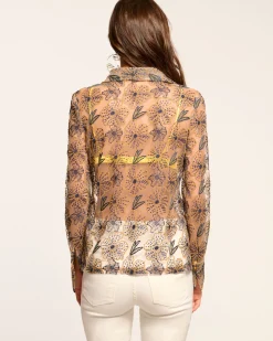 Ramy Brook Leda Sheer Embellished Long Sleeve Top Floralsequin Outlet