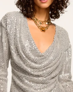 Ramy Brook Leon Beaded Cowl Neck Top Fashion