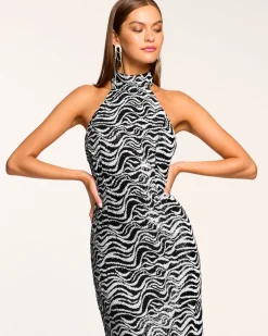 Ramy Brook Liliane Sequin Halter Gown Blackswirl Sale