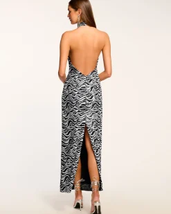 Ramy Brook Liliane Sequin Halter Gown Blackswirl Sale
