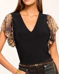 Ramy Brook Lysette V-Neck Flutter Sleeve Top Leopard Outlet