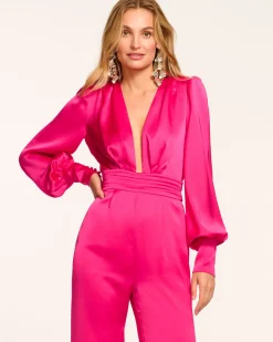 Ramy Brook Madelane Plunging Long Sleeve Jumpsuit Clearance
