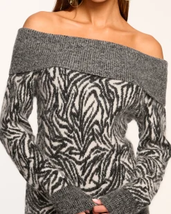 Ramy Brook Maisha Off-The-Shoulder Sweater Blackanimal Fashion