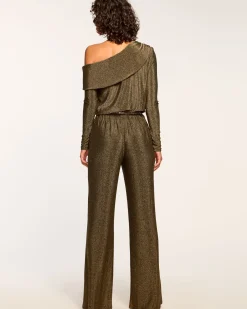 Ramy Brook Manny Off-The-Shoulder Sparkle Jumpsuit Goldknit Outlet