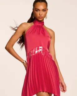 Ramy Brook Marcia Embellished Halter Mini Dress Ruby Outlet