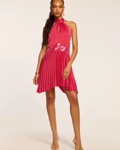 Ramy Brook Marcia Embellished Halter Mini Dress Ruby Outlet