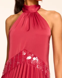 Ramy Brook Marcia Embellished Halter Mini Dress Ruby Outlet