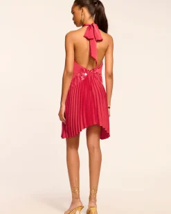 Ramy Brook Marcia Embellished Halter Mini Dress Ruby Outlet