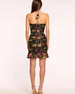 Ramy Brook Margret Ruched Ruffle Mini Dress Midnightfloral Clearance