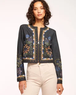 Ramy Brook Mav Embroidered Denim Jacket Embroideredindigo Clearance