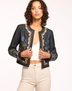 Ramy Brook Mav Embroidered Denim Jacket Embroideredindigo Clearance