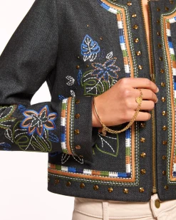 Ramy Brook Mav Embroidered Denim Jacket Embroideredindigo Clearance