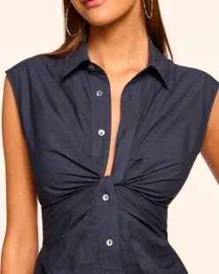 Ramy Brook Mihal Cotton Poplin Midi Dress Navy New