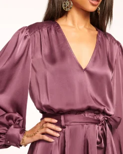 Ramy Brook Montana Puff Sleeve Mini Dress Pinotnoir New