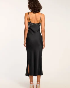 Ramy Brook Nadiene Embellished Slip Midi Dress Black Fashion