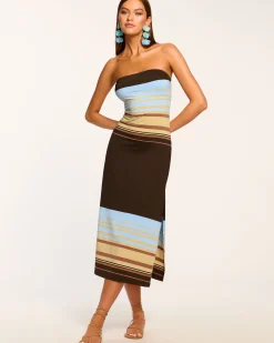 Ramy Brook Nava Strapless Coverup Dress Brownstripe New