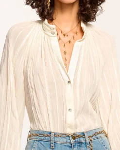 Ramy Brook Nellie Button Down Blouse Ivory Clearance