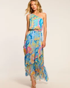 Ramy Brook Nicola One-Shoulder Maxi Dress Watercolorfloral New