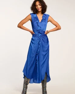 Ramy Brook Olive Ruffle V-Neck Midi Dress Clearance