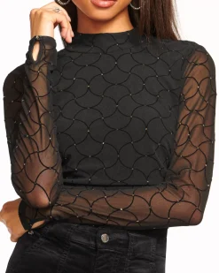 Ramy Brook Opal Embellished Turtleneck Top Blackdiamond Discount
