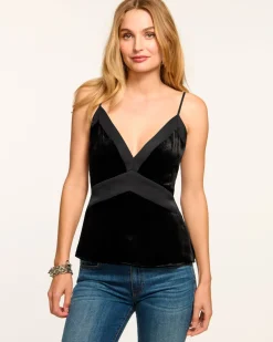 Ramy Brook Otis Velvet V-Neck Cami Tank Top Black Outlet