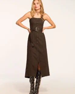 Ramy Brook Pamela Sleeveless Denim Midi Dress Desertbrown Sale