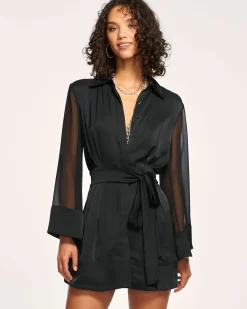 Ramy Brook Phoebe Sheer Long Sleeve Shirt Dress Black Clearance