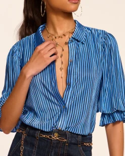 Ramy Brook Pleated Dina Short Sleeve Bodysuit Bluepleats Online