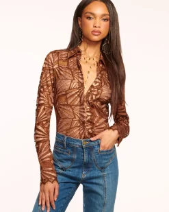 Ramy Brook Priscilla Lace Button Down Top Bronzelace Clearance