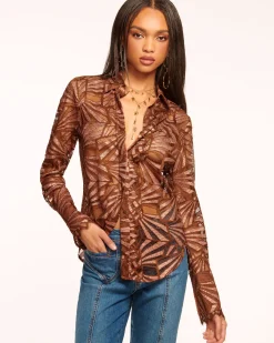 Ramy Brook Priscilla Lace Button Down Top Bronzelace Clearance