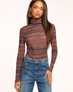 Ramy Brook Prudence Long Sleeve Turtleneck Top Saddlechevron New