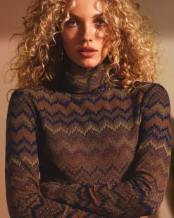 Ramy Brook Prudence Long Sleeve Turtleneck Top Saddlechevron New
