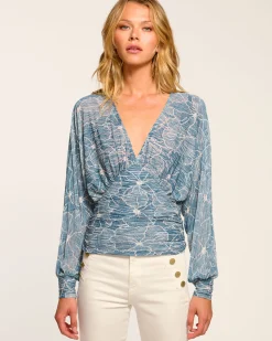 Ramy Brook Randie Long Sleeve V-Neck Blouse Chambrayburnout Outlet
