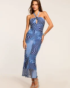 Ramy Brook Sandie Halter Midi Dress Navyswirl Fashion