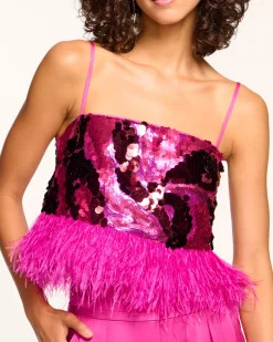 Ramy Brook Stanley Sequin Feather Tank Top Magenta Outlet