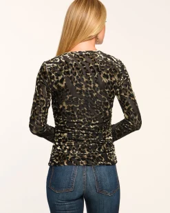 Ramy Brook Stefania Ruched Knit Long Sleeve Top Animalburnout Online