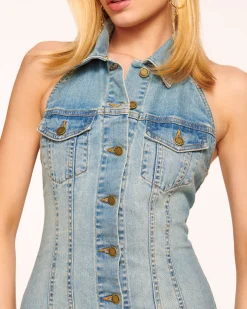 Ramy Brook Susanna Denim Halter Mini Dress Lightwash Online