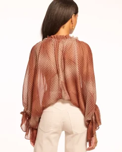 Ramy Brook Susanna Ruched V-Neck Blouse Saddlegeo New