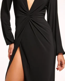 Ramy Brook Sutton Jersey V-Neck Midi Dress Black Sale