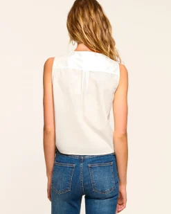 Ramy Brook Svetlana V-Neck Cotton Poplin Tank Top White Fashion