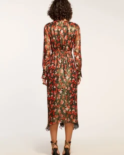 Ramy Brook Tatia Plunging Long Sleeve Midi Dress Rubytwilight Fashion