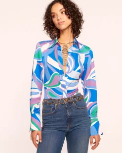 Ramy Brook Victoria Silk Button Down Blouse Sandstone Fashion