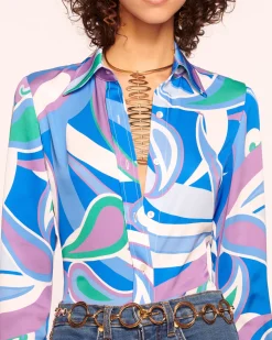 Ramy Brook Victoria Silk Button Down Blouse Sandstone Fashion