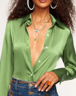 Ramy Brook Victoria Silk Button Down Blouse Sandstone Fashion