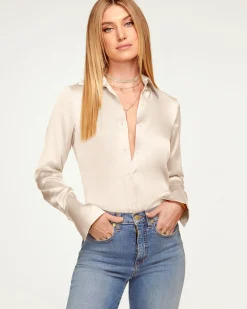 Ramy Brook Victoria Silk Button Down Blouse Sandstone Fashion