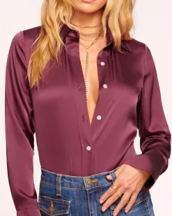Ramy Brook Victoria Silk Button Down Blouse Sandstone Fashion